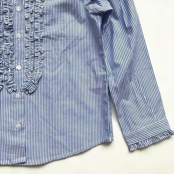 epk blue stripe ruffle button down shirt EUC 8Y - Picture 3 of 5
